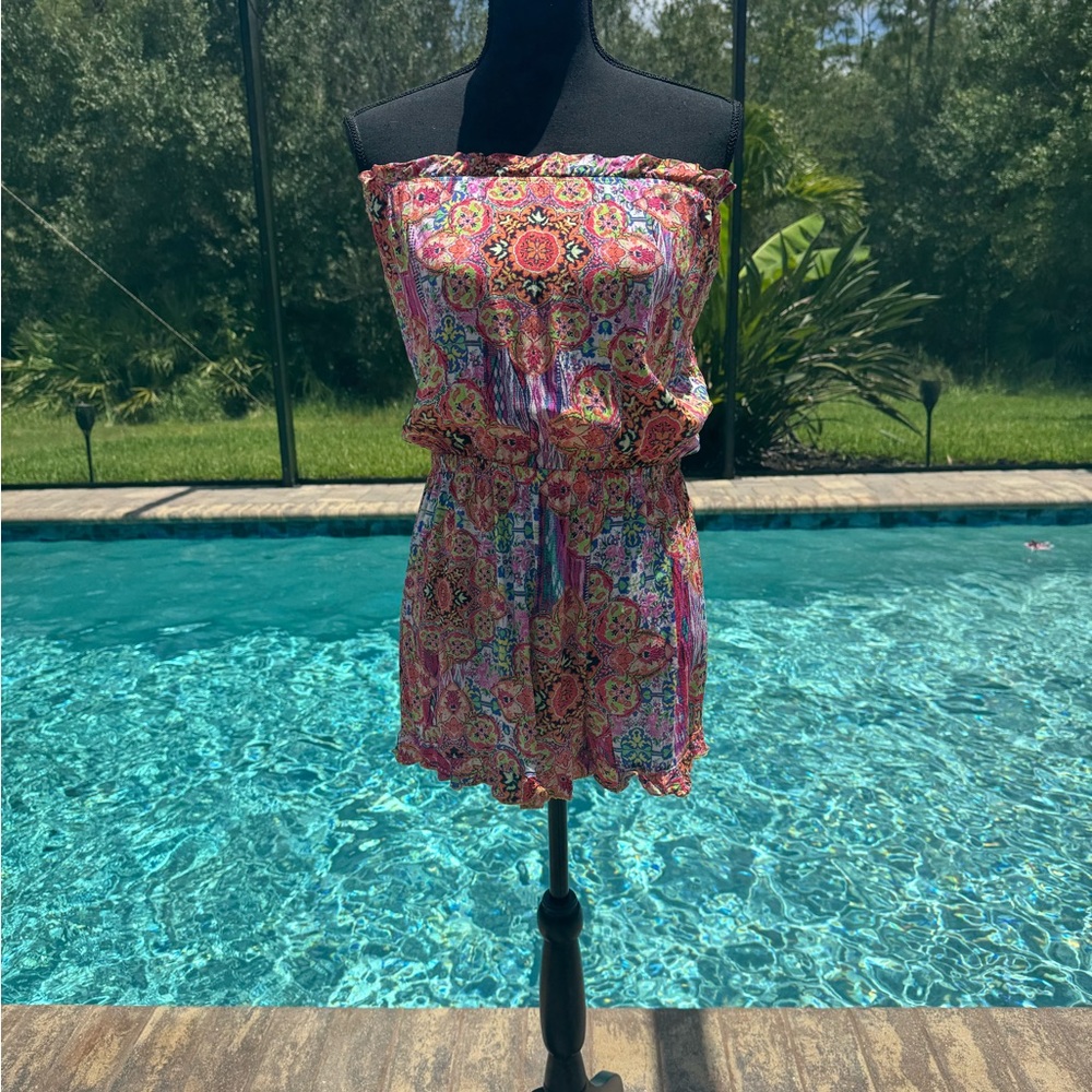 Colorful Strapless Coverup Romper by Luli Fama Sz M